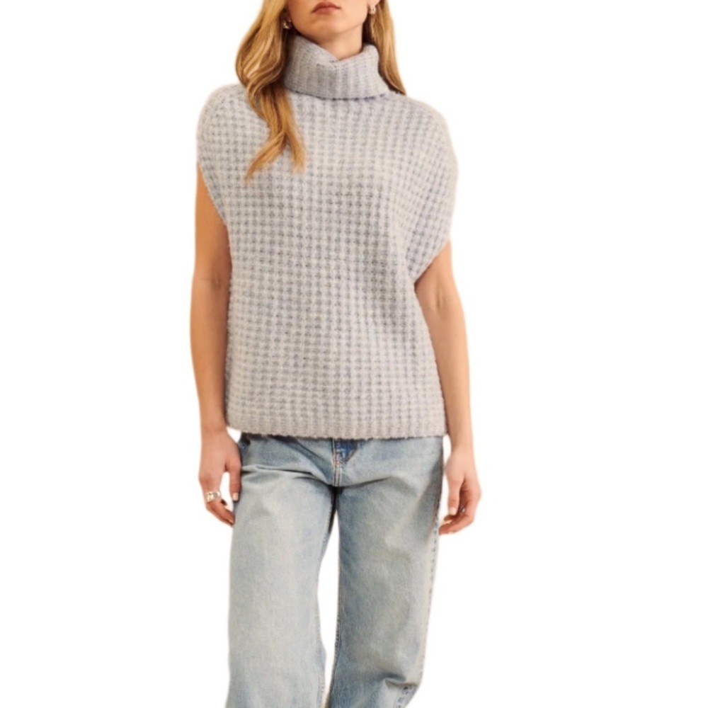 John + Jenn Gray Waffle Knit NEVILLE Turtleneck Sleeveless Sweater Vest Size XL